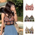thumbnail image 4 of Crochet Knit Short Crop Tank Top for Women Summer Embroidery Colorblock Geometric Spaghetti Strap V-Neck Camisole Vest, 4 of 5