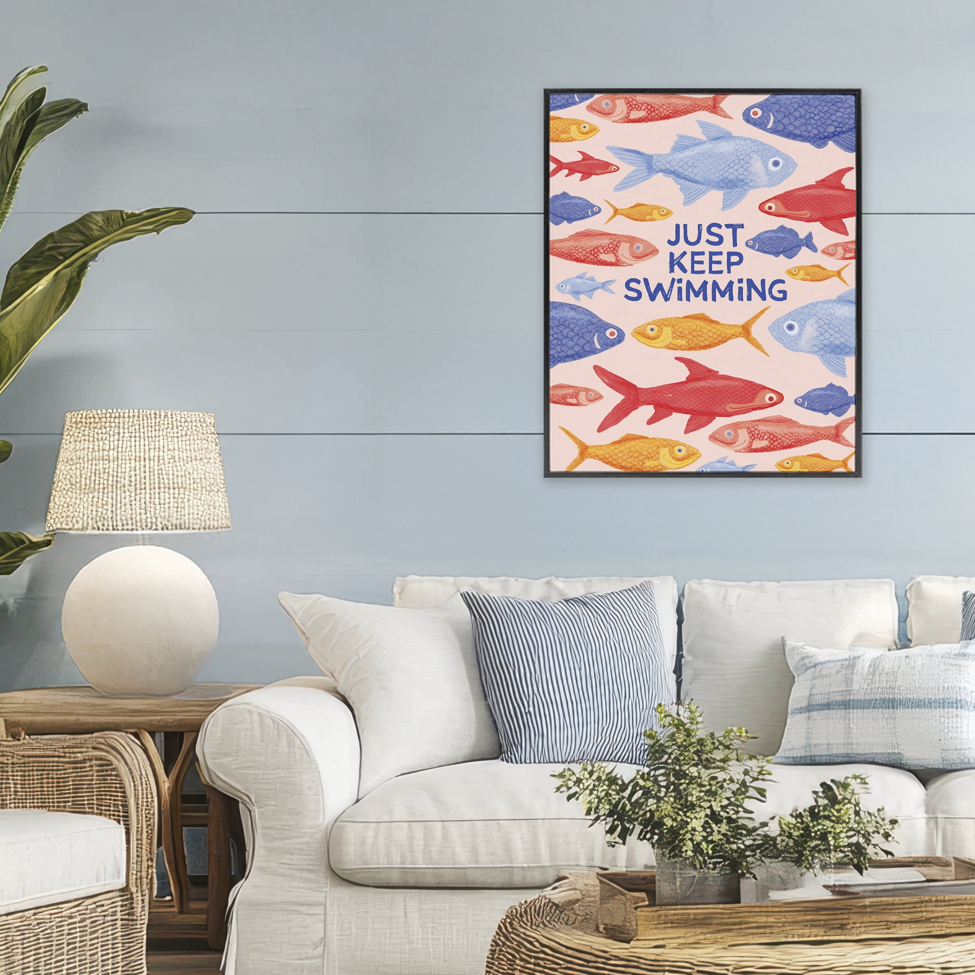 Stupell Industries Just Keep Swimming Fish Black Framed Giclee Art, design by The Paper Curator