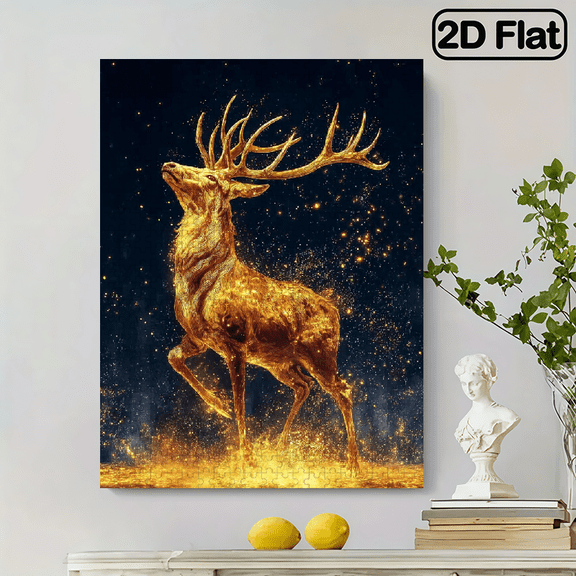 500pcs Adult Jigsaw Puzzle, 20.5x15 Inches Large Size, Golden Animal Deer Art Puzzle, Perfect for DIY Creative Fun with Family and Friends. An Ideal Stress-relief Gift for Birthdays or Holidaysan