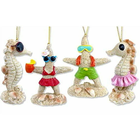 THE JOY TREE Seahorses and Starfish Beach Day Coastal Ornaments - Set of 4