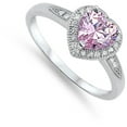 thumbnail image 4 of CHOOSE YOUR COLOR Women's Heart Pink CZ Halo Ring .925 Sterling Silver Band Female Size 10, 4 of 4