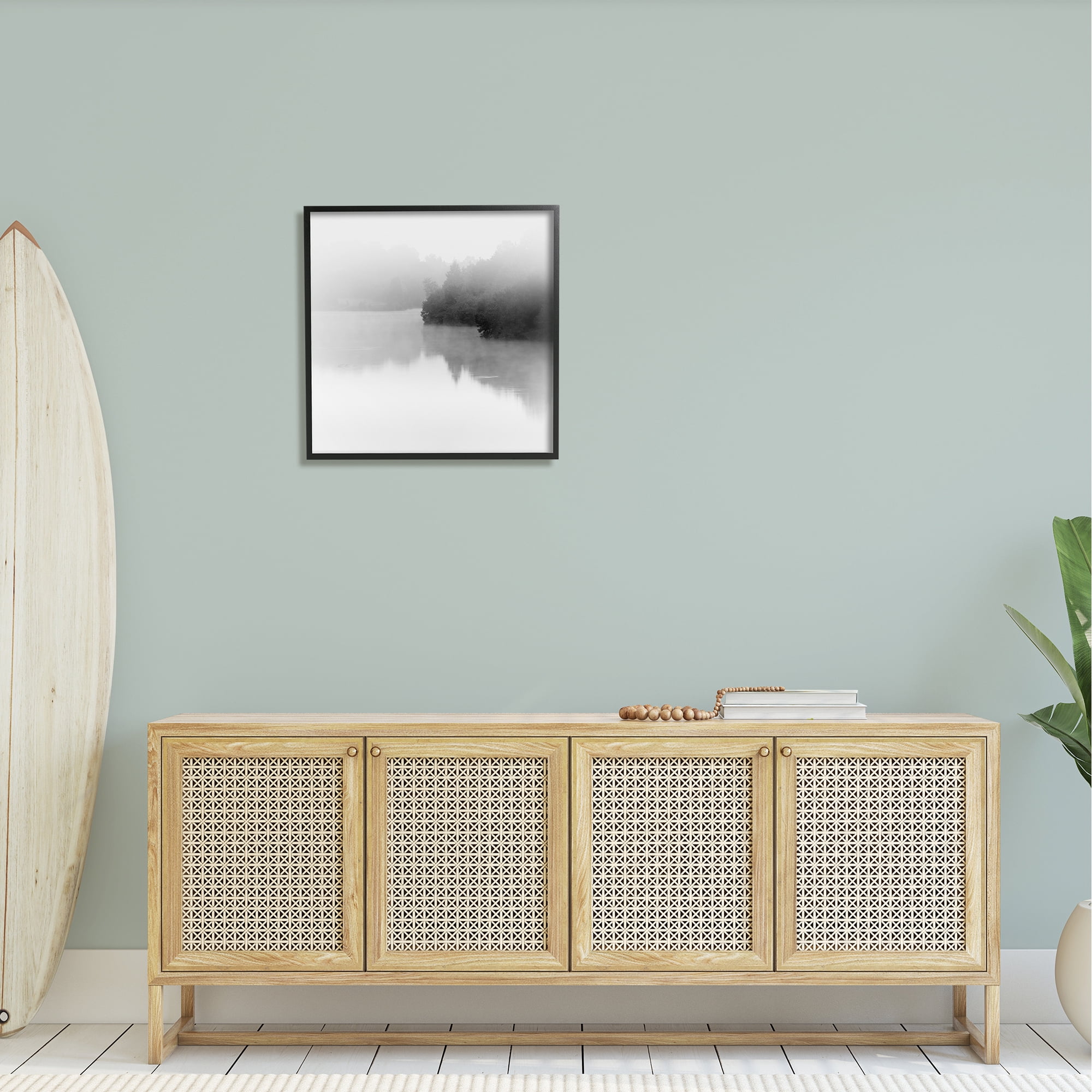 Stupell Foggy Lake Mysterious Reflection Landscape Photography Black Framed Art Print Wall Art
