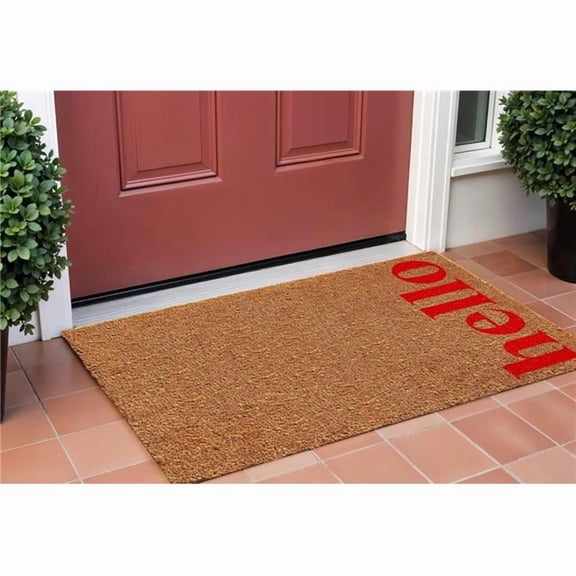 HomeRoots 632322 17 x 29 in. Natural & Red Hello Outdoor Coir Door Mat