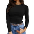 thumbnail image 2 of "Yinguo Womens Long Sleeve Basic Tshirt Casual Crew Neck Slim Rib Solid TShirt Top", 2 of 4