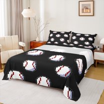 Manfei Modern Baseball Teens Bed Sheets, Ball Sports Lover King Sheets, Cartoon Geometric Sheet Set, Microfiber Bedroom Decor, 4 Pieces