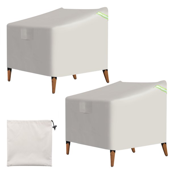 Cubiertas de sillas de exterior Uxcell 43" W x 42" D x 42" H, grandes, impermeables, para muebles de patio, cubiertas para sillas apilables, paquete de 2 en color beige