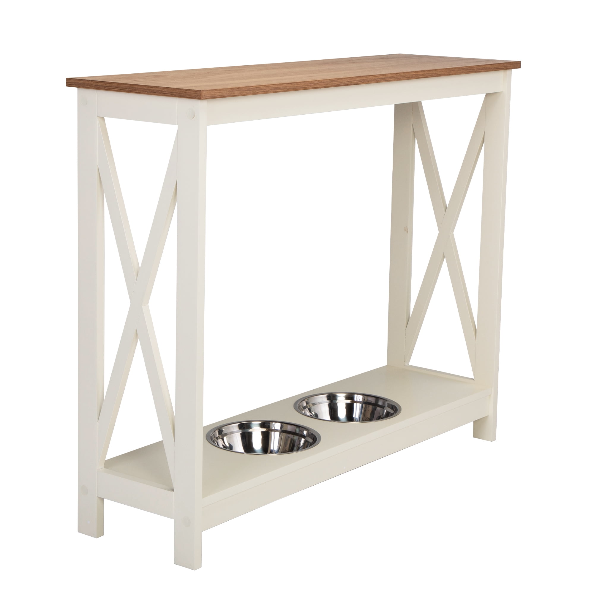 Private Jungle Console Table Hallway Stand Narrow Sofa Side Table with Pet Feeding Station,White Private Jungle Console Table Hallway Stand Narrow Sofa Side Table with Pet Feeding Station,White