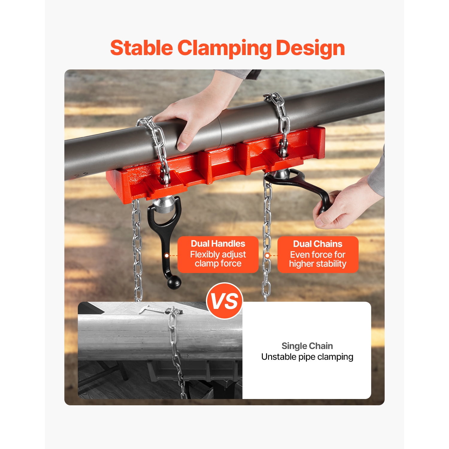 KFFKFF Pipe Welding Vise, Adjustable 1/2" to 8" Clamp with Dual Chains & Crank Handles, Durable Cast Iron Tool for Various Pipe Applications