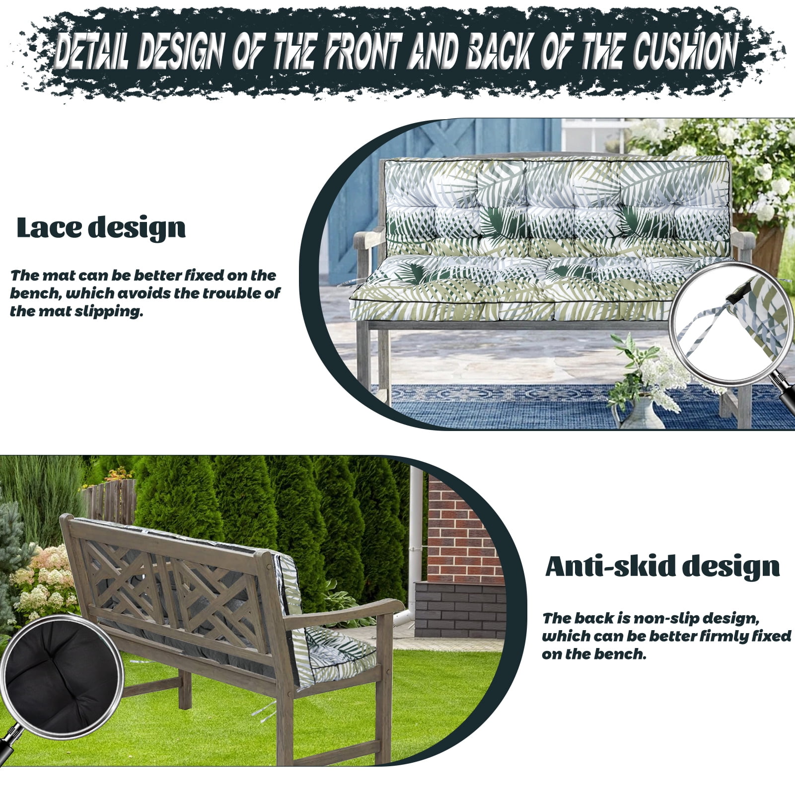 Replacement Cushions for Outdoor Swing, Swing Replacement Cushions Thicken 4" with Backrest, Waterproof Bench Cushions for Patio Furniture Porch Swing Cushions (Bamboo Leaves)