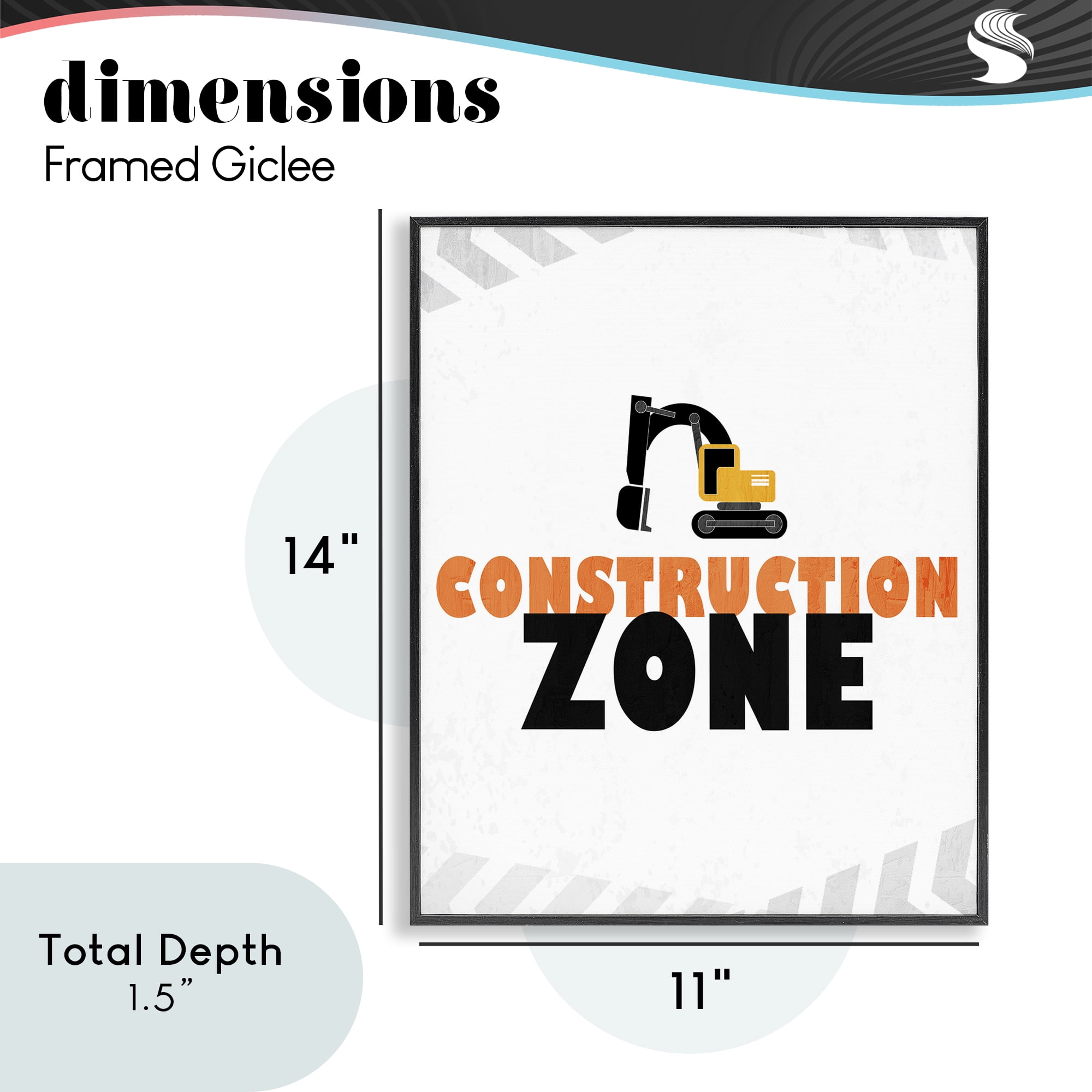 Construction Zone Minimal Black Framed Giclee Art, design by Kim Allen