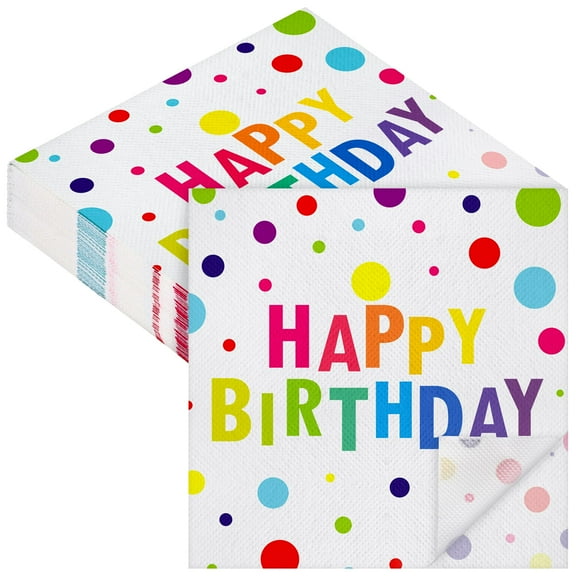 48 Pieces Happy Birthday Paper Napkins Disposable, Rainbow Colorful Cocktail Dinner Napkin Set 13 x 13 Inches Unfolded, for Birthday Party Decoration Rainbow Themed Supplies, Multicolor