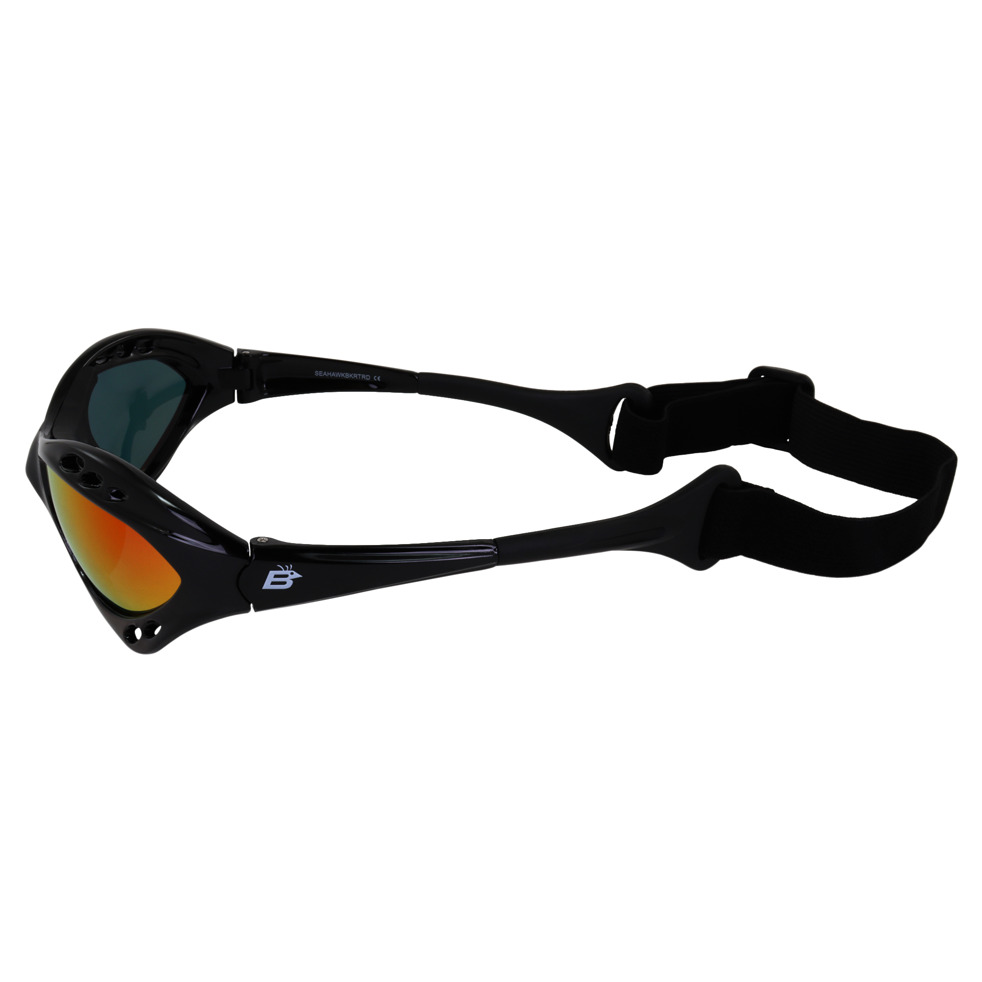Birdz Seahawk Padded Polarized Sunglasses Jetski Kayaking Jet Ski Watersports w/ Built in Strap Black Frame and Polarized ReflecTech Red Mirror Lens - image 4 of 6