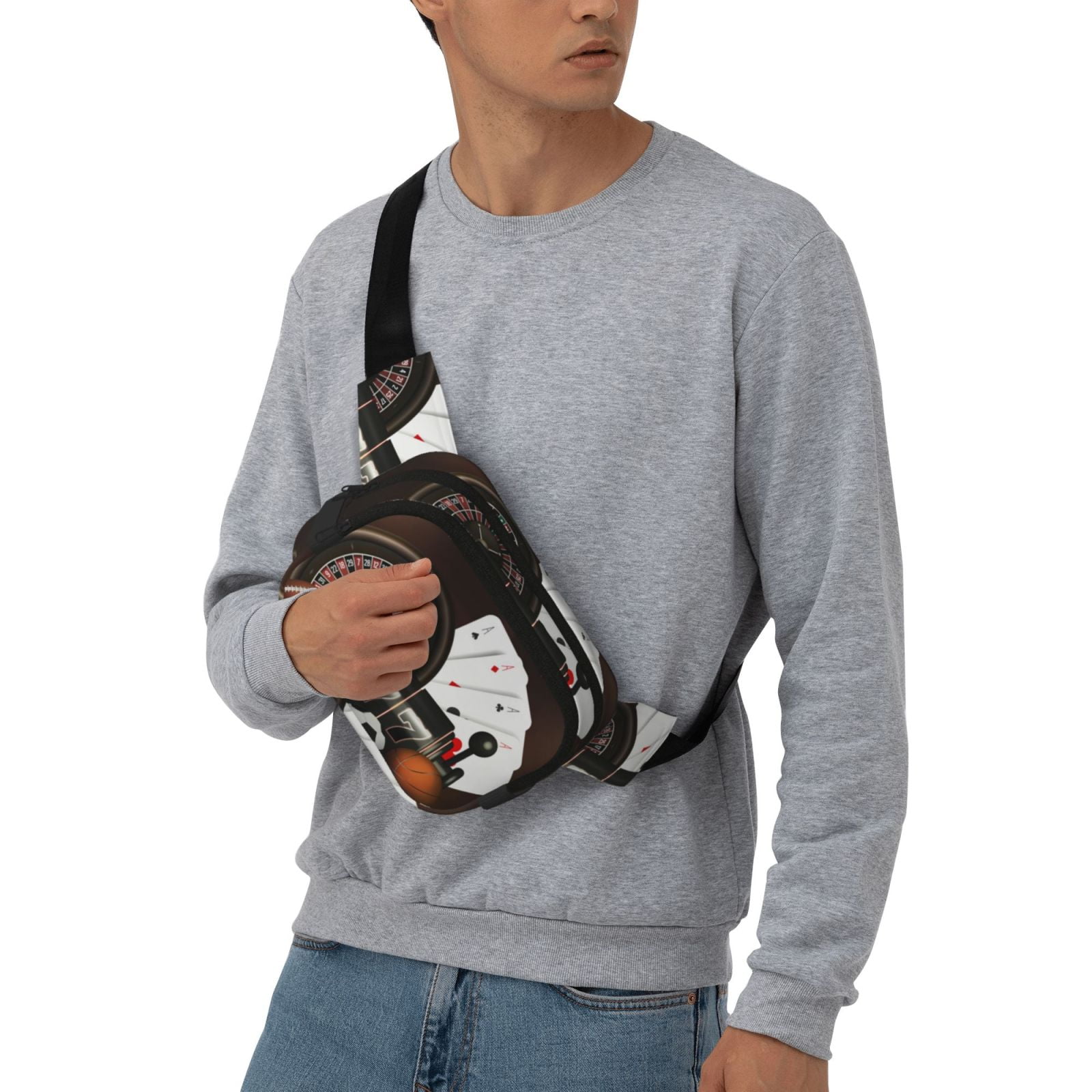 Picia Casino And Sports Print Square Double-Layer Waist Bag Mini Adjustable Waist Belt Bag Exercise Running Travel Hiking
