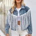thumbnail image 2 of Women's Oversized Denim Jacket Long Sleeve Hoodless Denim Outwear & Jackets Women's Fashion Color Lapel Look Slimmer Sleeve Denim Jacket Blue xl, 2 of 9