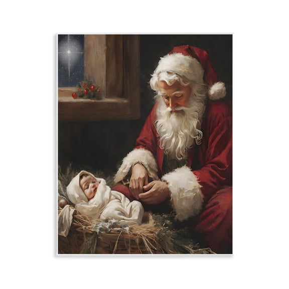 Santa Believes with Baby Jesus Wall Plaque Art, 11 x 14, Made In USA