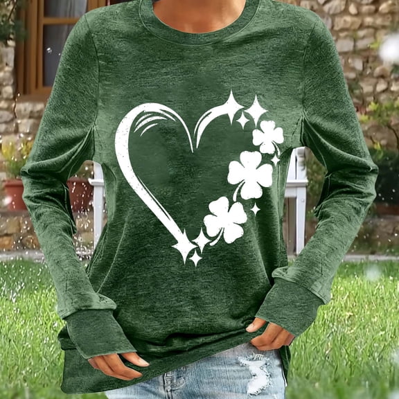 Craaazy Women's St Patricks Day Tops Clover Crewneck Long Sleeve Shirts Gifts