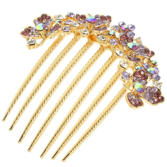 FONDOTIN  Rhinestone Hair Clip Bridal Barrettes Combs Toppers Accessories for Women Women's Purple