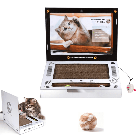 Cat Laptop Scratcher, Corrugated Cardboard Laptop Shaped Cat Scratch Toy, Interactive Grinding Scratch Pad for Indoor Cats to Protect Furniture
