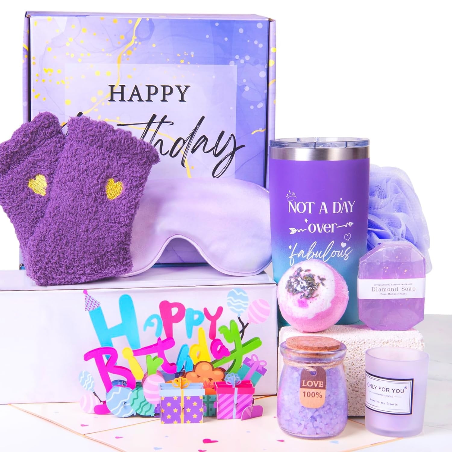 iTi Direct Deluxe Birthday Bliss Spa Gift Basket with Luxury Packaging, Purple, 9 Count