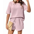 thumbnail image 2 of Pajamas Set for Women Waffle Knit Lounge Set 2 Piece Outfits Loungewear Sweatsuit with Pockets Lotus Root Pink M, 2 of 9