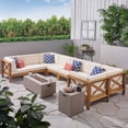 thumbnail image 4 of Cytheria Outdoor Acacia Wood 8 Seater U-Shaped Sectional Sofa Set with Fire Pit, 4 of 12