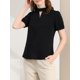 thumbnail image 5 of INSPIRAR CHIC Blusas Casuales de Cuello Mock con Mangas Cortas y Llave para Mujeres XS Negros, 5 of 7