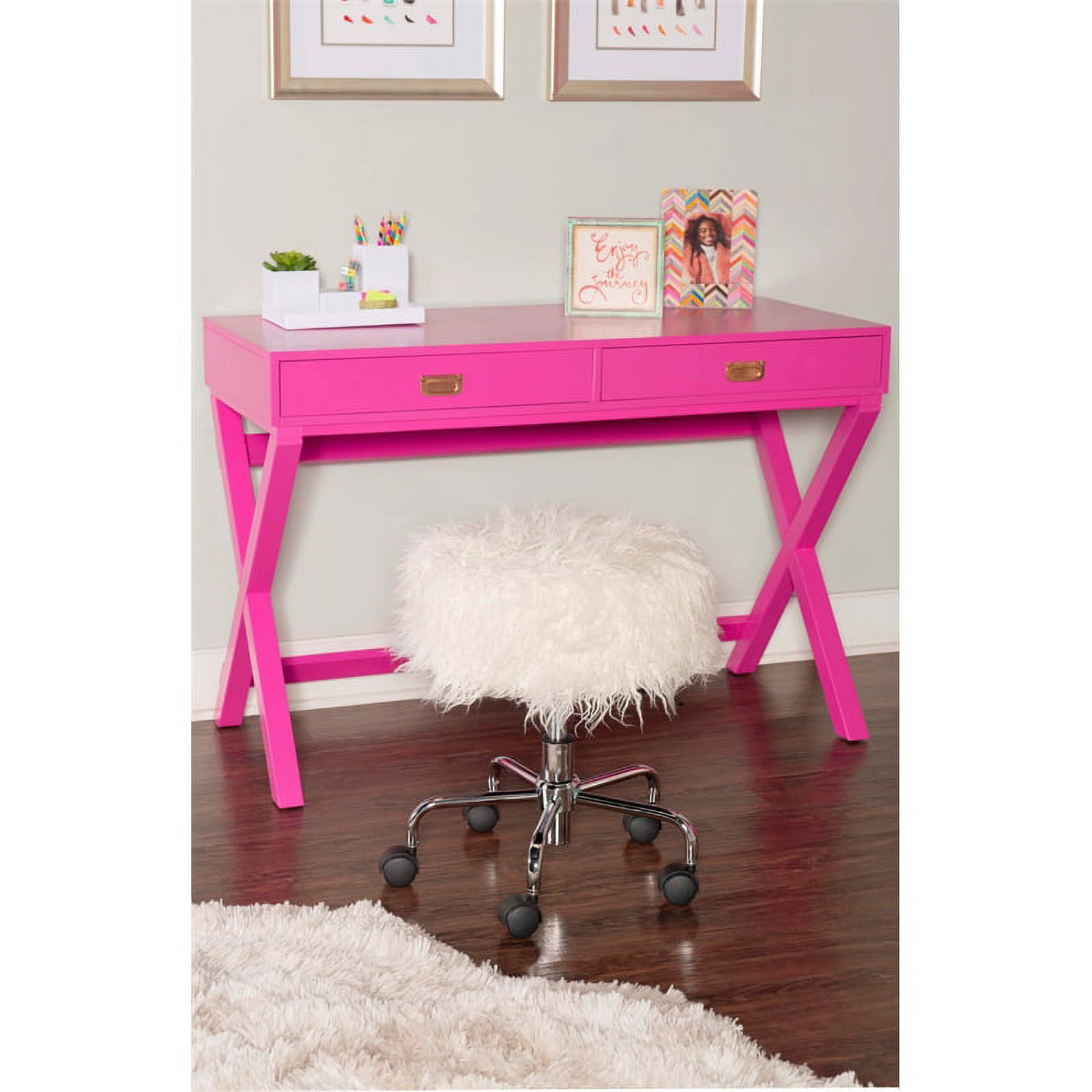Linon Peggy Wood Two Drawer Writing Desk in Pink Walmart