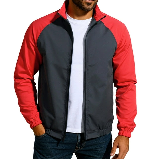 Men’s Solid Color Lightweight Casual Jacket Zip Up Laydown Collar Fall Business Windbreaker Comfortable Outdoor Coat with Pockets
