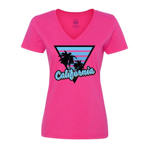 Inktastic California with Triangle and Palm Trees in Blue Women's V-Neck T-Shirt