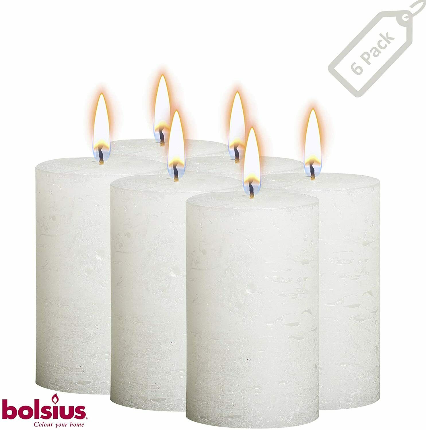 Bolsius 5" Metallic White Unscented Pillar Candles Full Rustic