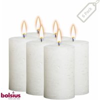 Bolsius 5" Metallic White Unscented Pillar Candles Full Rustic Smokeless Candles for Wedding, Spa, Party & All Events - Approx 54 Hours Burning Time - Set of 6