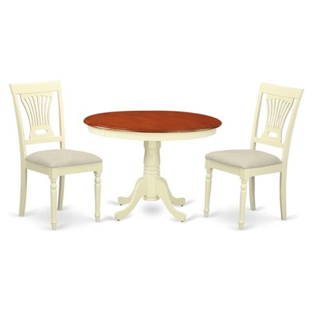 East West Furniture Hartland 3-piece Dining Set with Fabric Chairs in Cherry