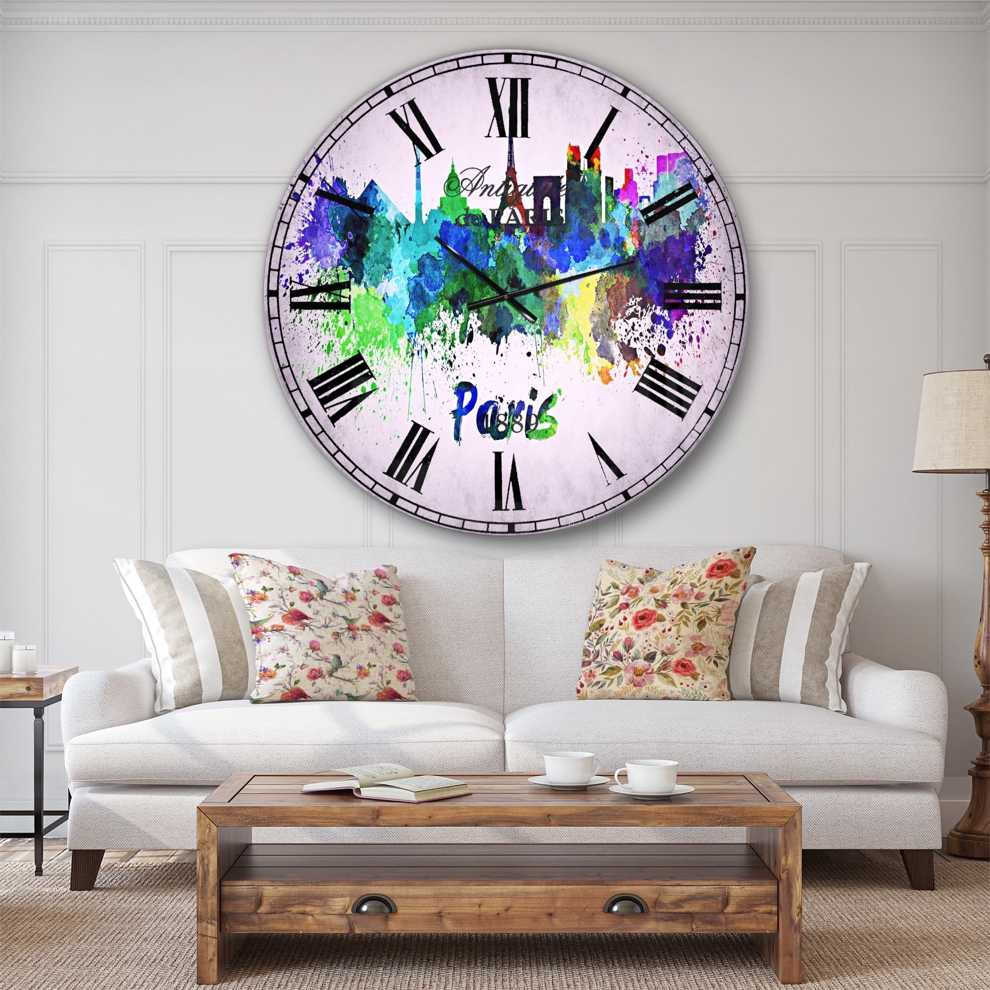 Designart 'Paris Skyline' French Country wall clock