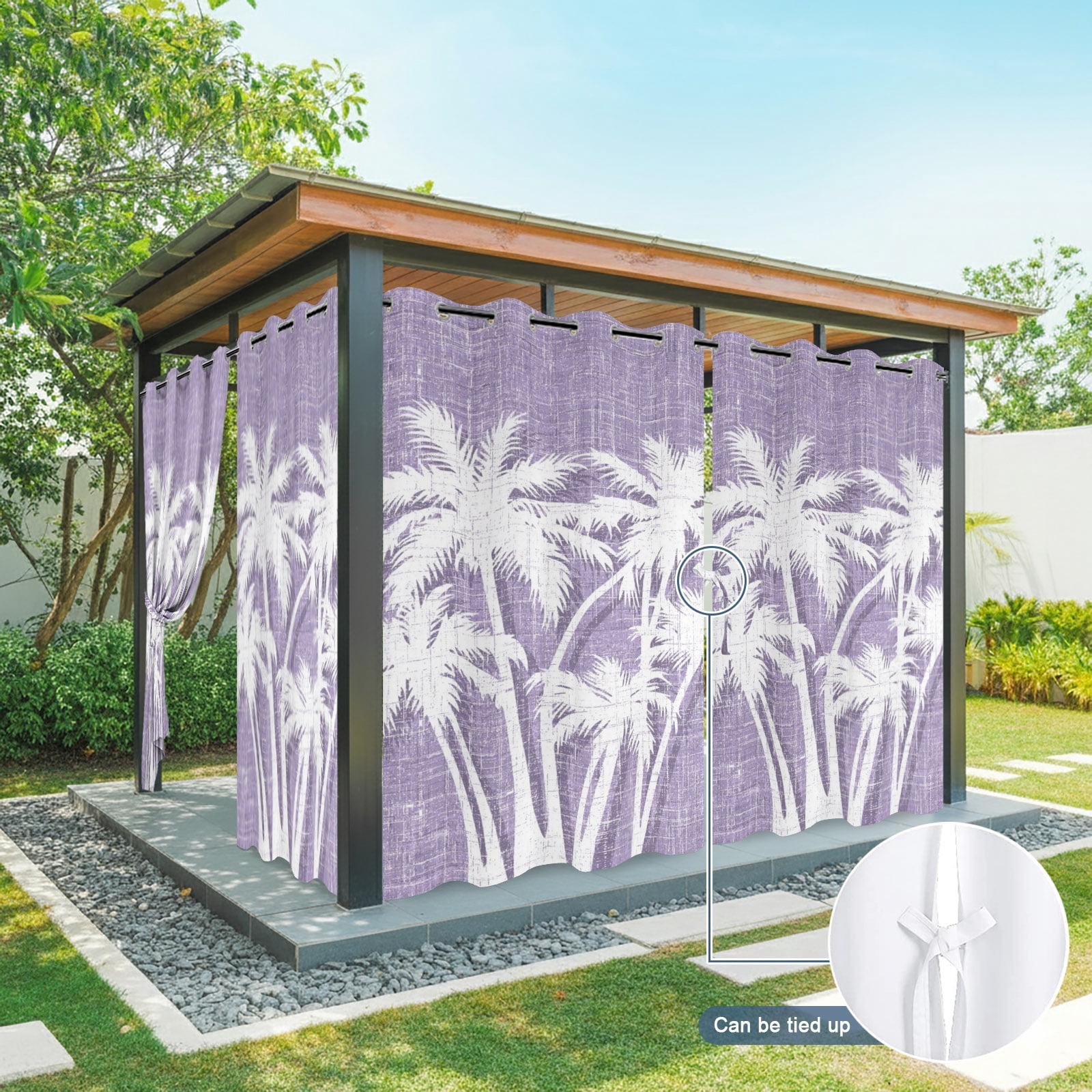 Palm Tree Outdoor Curtains for Patio, Tropical Plant Coastal Summer Purple Sunshade Privacy Drapes Grommet Waterproof Outside Curtains for Porch/Cabana/Balcony 54"x 108", 1 Panel