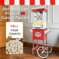 thumbnail image 3 of 12OZ Popcorn Machine with Cart, Holaki Movie Theater Popcorn Maker Machine with Stainless Steel Kettle, Tempered Glass, 8" Shelf, Popcorn Machine for Kids Party Home, Red&White, 3 of 11
