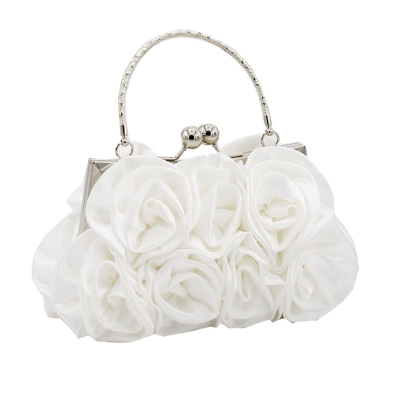 GASTROPOD Women Rose Flower Pattern Faux Silk Handbag Bridal Clutch Bag for Wedding Evening Party White Clutch Purses for Women