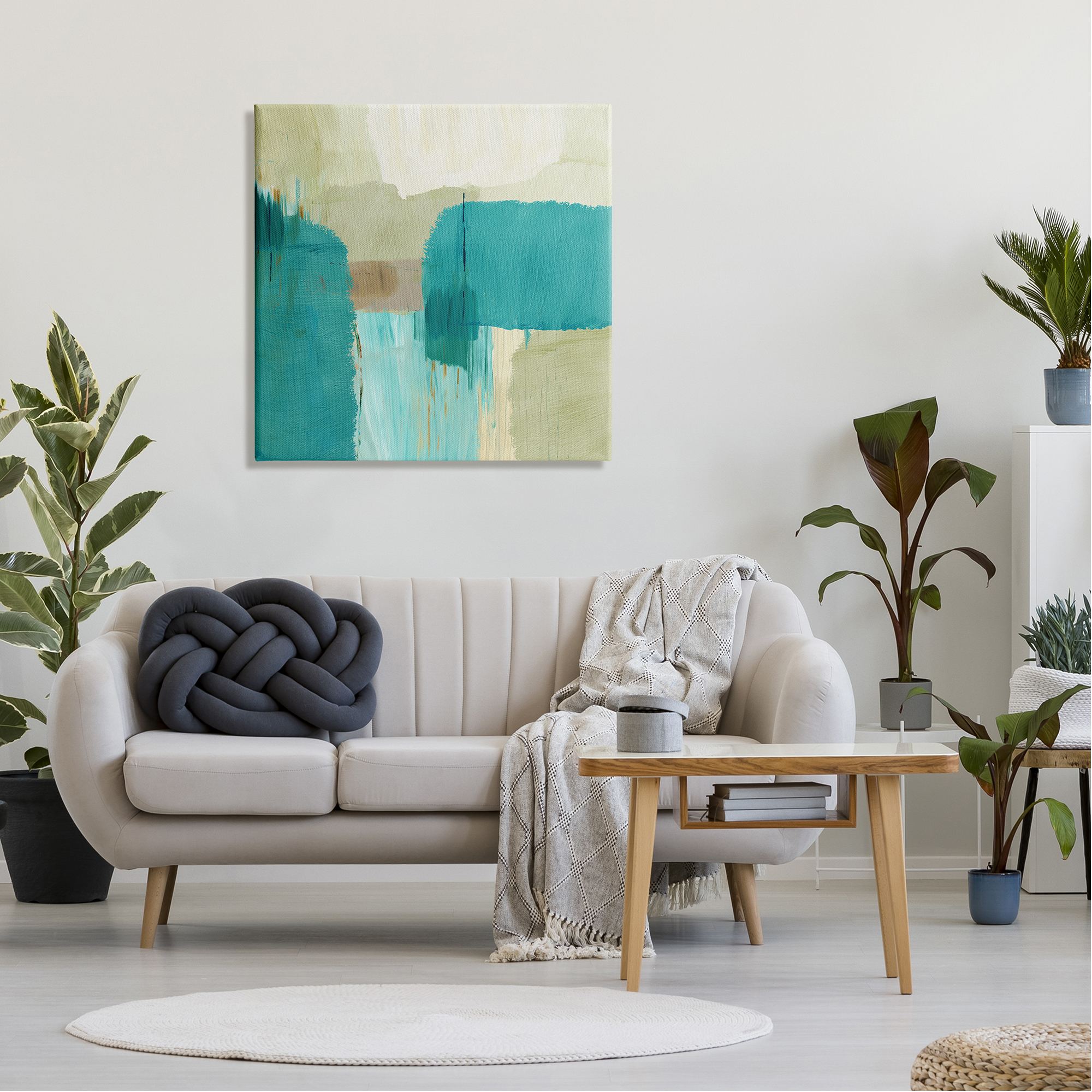 Stupell Industries Turquoise Brush Strokes Abstract Painting Gallery Wrapped Canvas Art Print Wall Art, 30 x 30