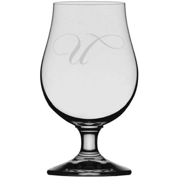 Chopin Script Etched Monogram Glencairn Crystal Iona Beer Glass Letter U