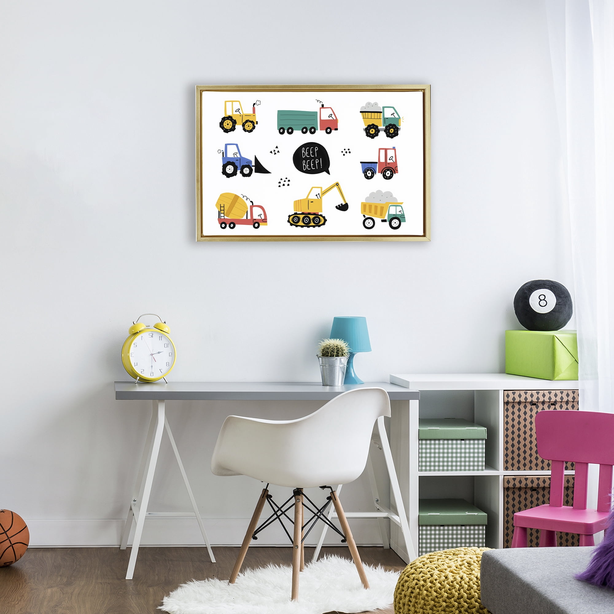 Stupell Industries Beep Construction Vehicles Gold Framed Floater Canvas Wall Art, design by Creative Studio