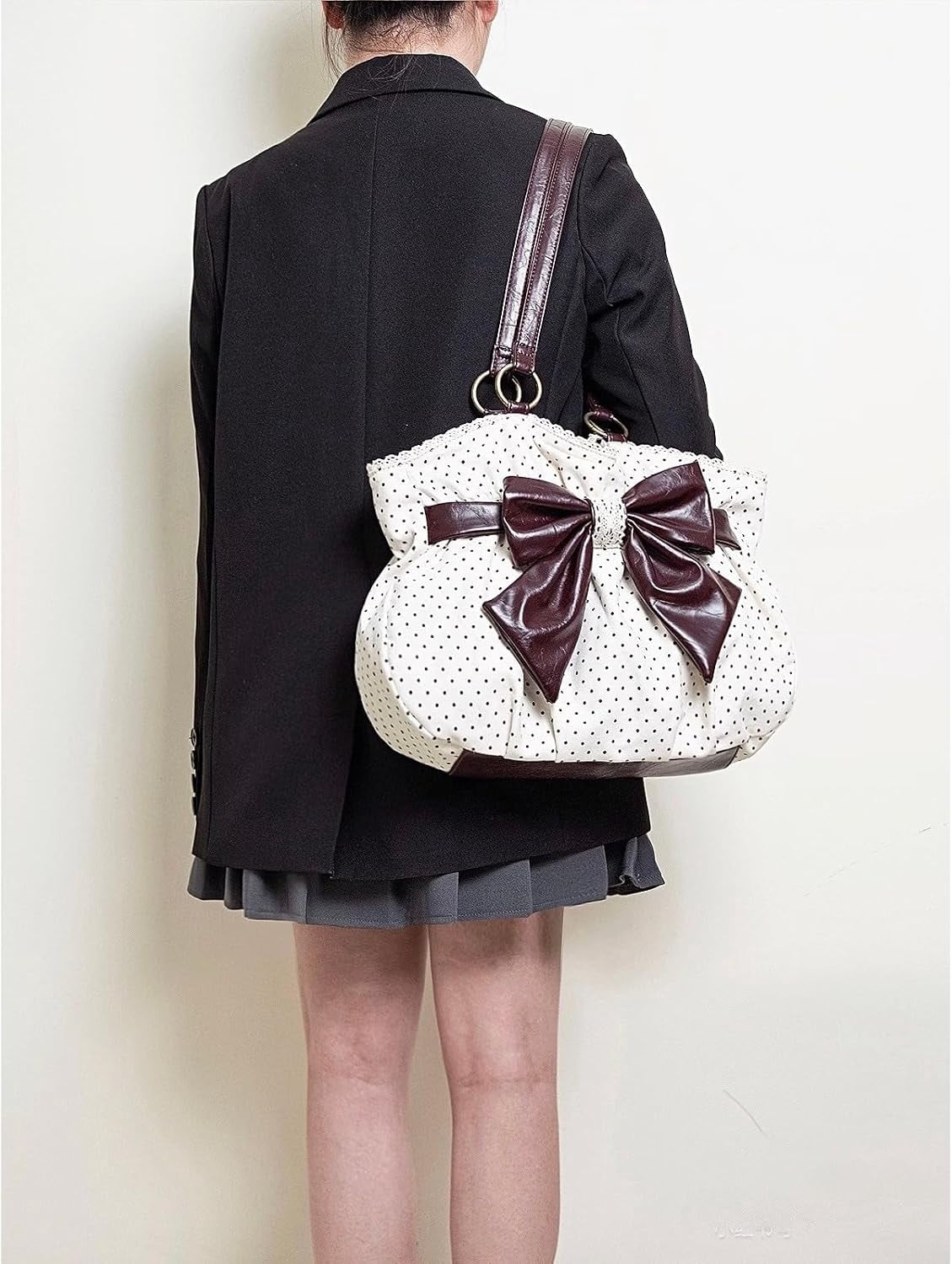 SPEKSEE Polka Dot Purse for Women Vintage Large Capacity Bow HandBag J Fashion Harajuku Gyaru Kawai Whimsical Accessories