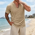 thumbnail image 5 of Men's Frayed Edge V-Neck T-Shirt, Crinkle Washed Cotton Blend Short Sleeve Tee with Raw Hem Size S-5XL Khaki, 5 of 6