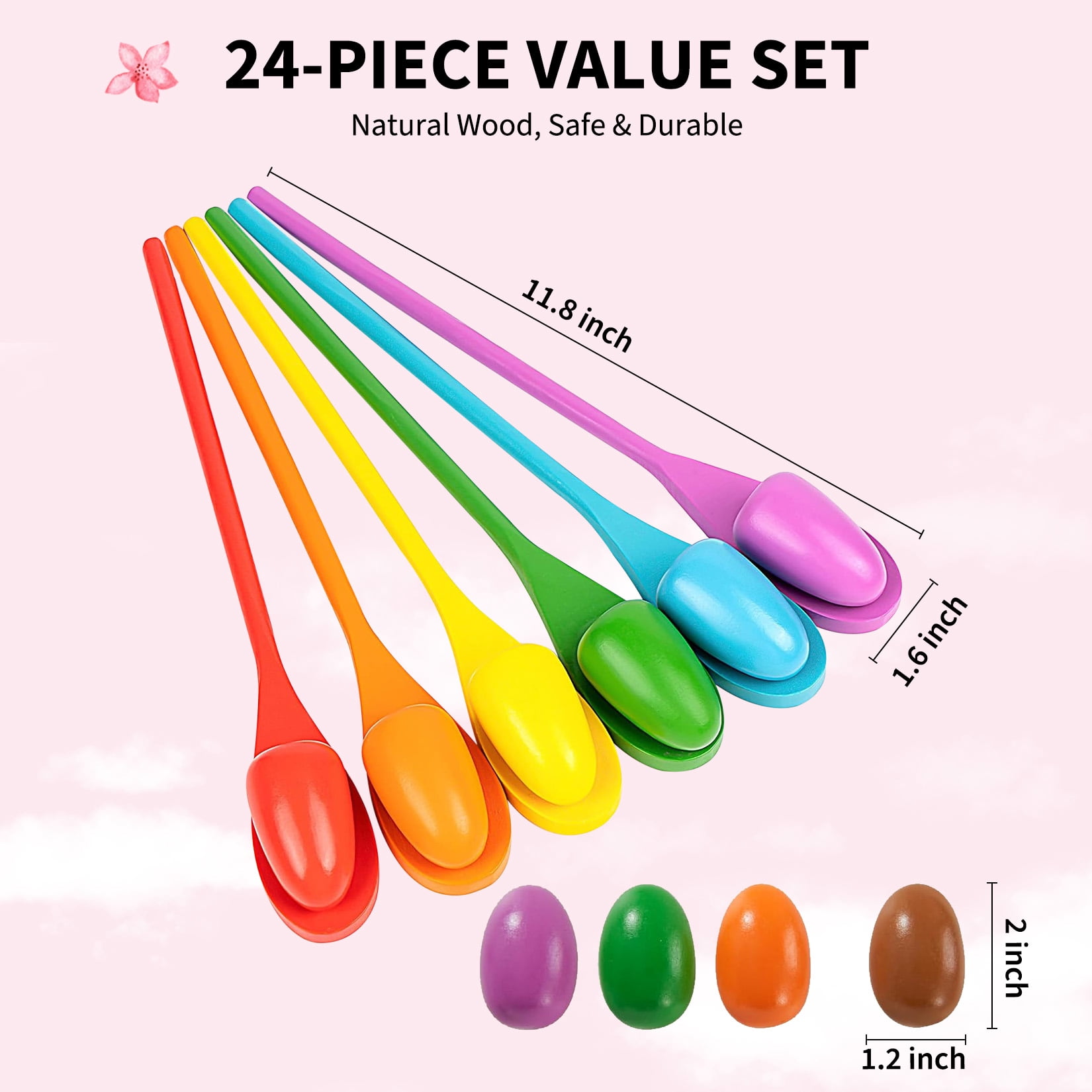 Ataujin 24 PCS Easter Egg and Spoon Race Game Set, Fun Express Egg Spoon Game, 12 Players Carnival Egg and Spoon Relay Game, Outdoor Yard Easter Egg Hunt Birthday Party Lawn