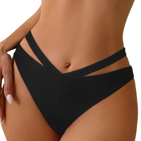 GEWSEY Women Cheeky Bikini Swimsuit Bottom - High Cut Bathing Suit Bottoms Low Rise Brazilian Swim Bottom 2025 Swimwear Black  L