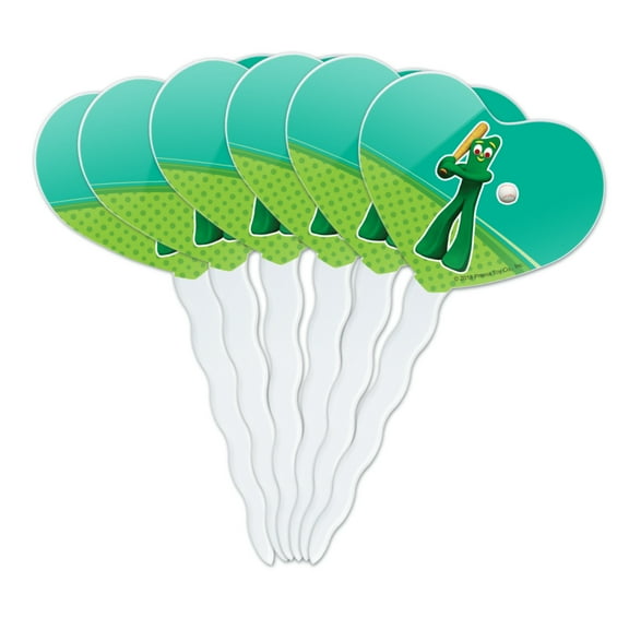 Baseball Player Gumby Heart Love Cupcake Picks Toppers Decoration Set of 6