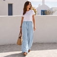 thumbnail image 5 of Stralyhd Palazzo Pants for Women Straight Leg Summer Striped Pants Casual Loose Lightweight Lounge Pants Drawstring Elastic Waist Trousers with Pockets Light Blue M, 5 of 7