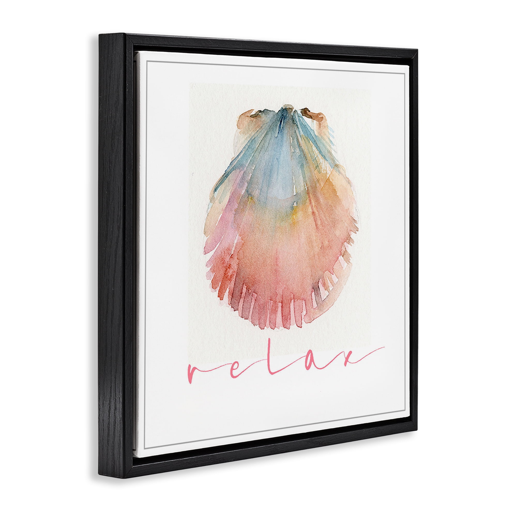 Stupell Industries Scallop Shell Relax Nautical & Beach Painting Black Floater Framed Canvas Art Print Wall Art, 25 x 25