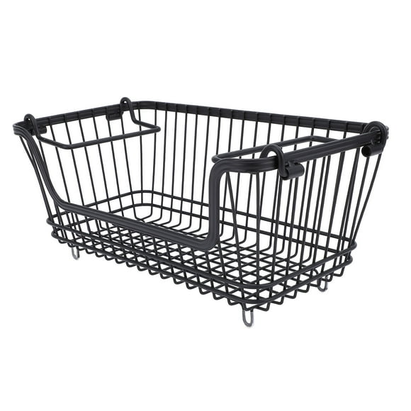 Freezer Basket, Stackable 30lb Load Bearing Thickened Wire Storage Basket Open Front with Foldable Handle for Vegetable for Snack