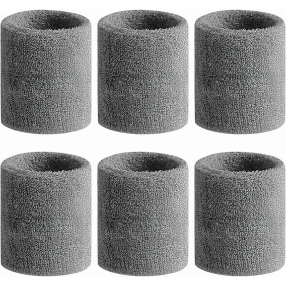 6 Pcs Wrist Sweatbands, Sports Wristbands for Men & Women, Absorbent Sweatbands for Basketball Tennis Football Running Working, Gray, 3.15x3.15 inch
