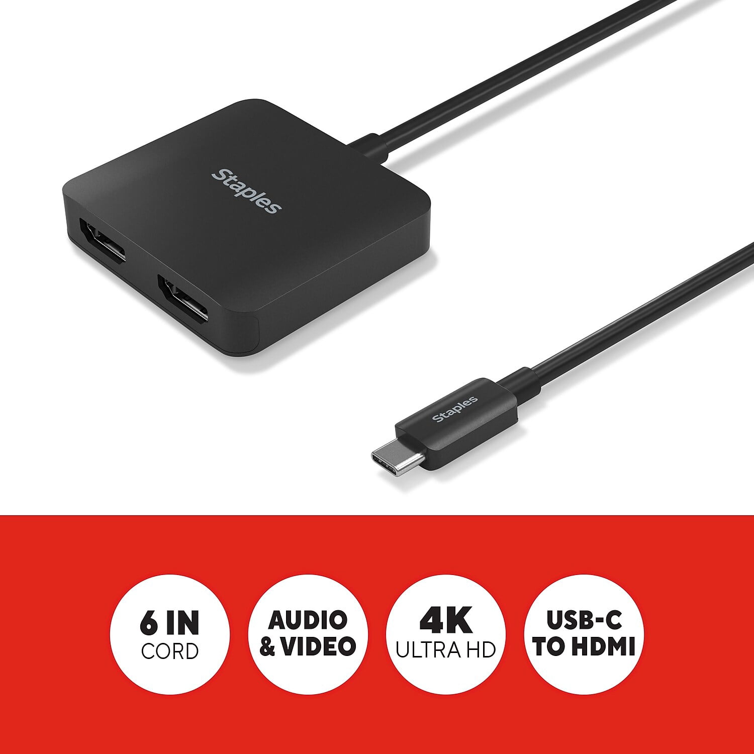 Staples TECH 6" USB-C to HDMI Audio/Video Cable Male to Female Black (ST62386)