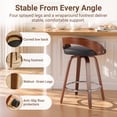 thumbnail image 4 of LEGAHOME Swivel Bar Stools Set of 2, 25” Upholstered Counter Height Stools with Low Back and Round Footrest, Mid-Century Barstools with Wooden Legs for Kitchen, Bar, Walnut + Black, 4 of 6
